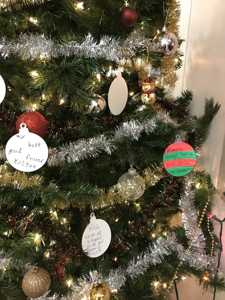 Paper Ornaments with Positives about Staff and Students on the Tree